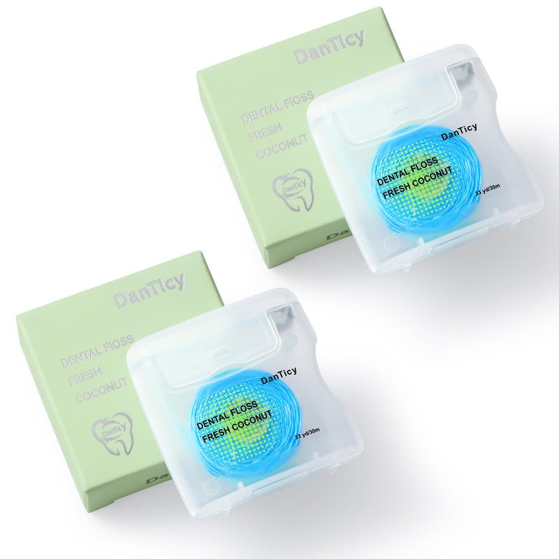 Coconut-Oil Infused Woven Dental Floss,Deep Clean Natural Vegetable Waxed Floss,Extra Wide Cleaning and Slides Smoothly & Easily,PFAS Free | Coconut Flavored(33 Yds x 2 Unit)